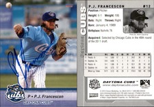P.J. Francescon Signed 2013 Choice Daytona Cubs #12 Card Auto AU