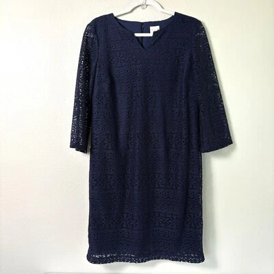 Vestido de renda Chicos tamanho S 0 azul marinho manga 3/4 forrado gola dividida festa de trabalho - Imagem 1 de 4