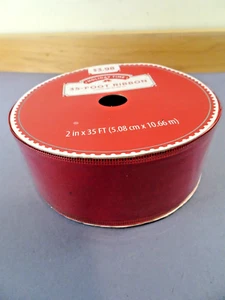 35 ft Holiday Time RED VELVETEEN RIBBON Wired 2" Wide Holiday Decorating Wreaths - Picture 1 of 3