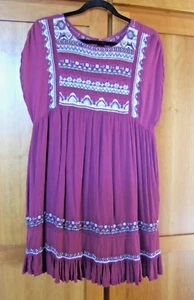 Free People Maroon Viscose Embroidered Lined Sundress / top Size Small ,pockets - Picture 1 of 6