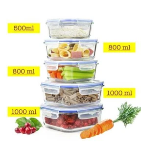 10tlg. Frischhaltedosen 2x1L 2x800ml1x500ml Glas Lunchbox Vorratsdosen Brotdose - Bild 1 von 11