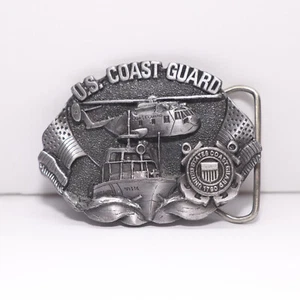 United States Coast Guard Pewter Belt Buckle USCG Helo Boat Flag Crest Sea Air - Picture 1 of 5