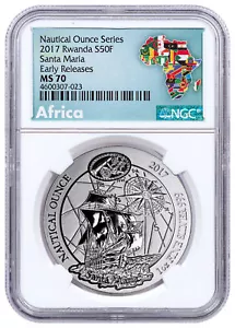 2017 Rwanda Nautical Ounce - Santa Maria 1 oz Silver Coin NGC MS70 ER - Picture 1 of 2