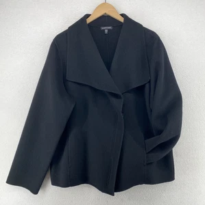 EILEEN FISHER Jacket XL Boiled Wool Blend Motorcycle Asymmetric Zip Black - Picture 1 of 14