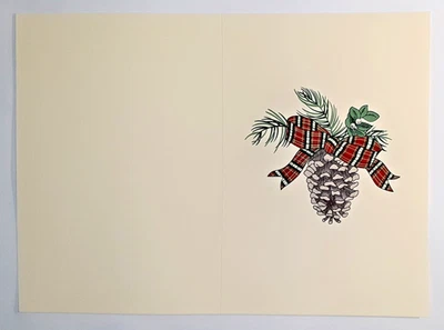 19 Crane & Company Pinecone Plaid Bow Ecru Cards, Dark Green Lined Envelopes-NOS - Image 1 of 4