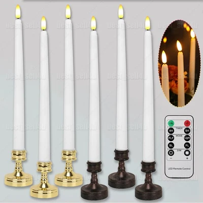 6件装无焰闪烁LED锥形蜡烛+烛台带遥控器 — 第 1/4 张图片