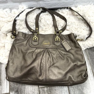 COACH KLASSISCHE ASHLEY LEDER WANDELBARE UMHÄNGETASCHE HANDTASCHE METALLIC BRONZE SCHÖN! - Bild 1 von 19