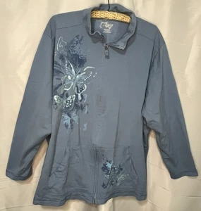 Just My Size Jacke Sweatshirt durchgehender Reißverschluss blau Schmetterlingsdruck weiche Taschen 4X - Bild 1 von 5