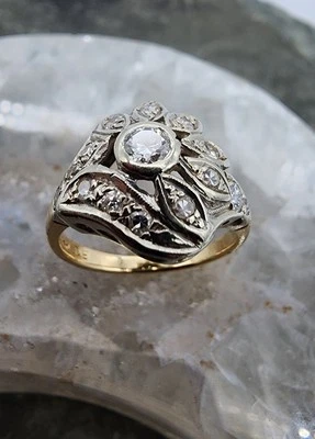 14k .585 Gold Art Deco Diamond .38 ctw Cluster Blossom Sz 6 Ring Au 25172 - Image 1 of 4