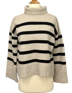 The Reset R Label Sweater Oatmeal Black Striped Wide Sleeve Wool Cashmere Size M - Picture 1 of 13