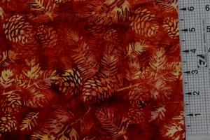 Rust red Pine cones BATIK cotton quilt fabric FQ Hoffman - Picture 1 of 2