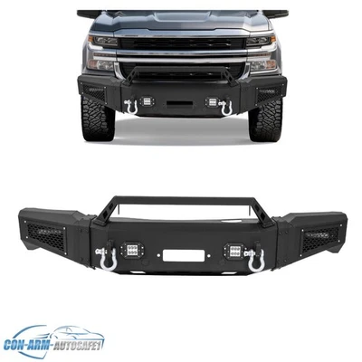 For Chevrolet Silverado 1500 2019-2021 Front Bumper W/Winch Plate & LED Lights - Image 1 of 4