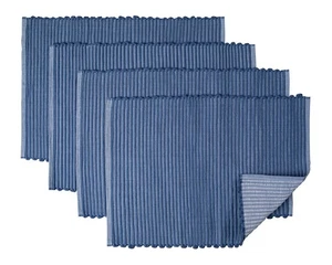 Juego de 4 manteles individuales tejidos de algodón, azul acanalado 14 x 19 pulgadas, manteles lavables... - Imagen 1 de 7