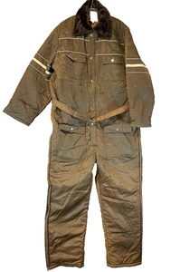 Vintage Sears Work Leisure Coveralls Mens Large Brown Insulated Quilted Belt 70s - Picture 1 of 21