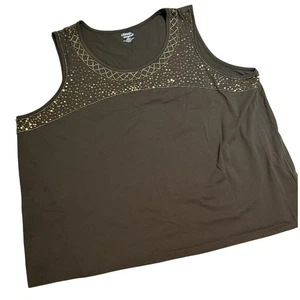 Liz & Me Essentials Tank Top 4X Olive Green Embellished Scoop Neck EUC - Picture 1 of 7
