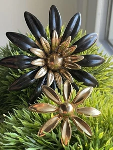 Vintage Sarah Cov Gold Schwarz Emaille Große Broschen Und Kleine Brosche Blume - Bild 1 von 16