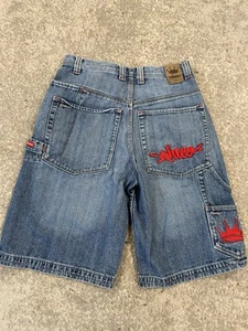 VTG JNCO Jean Shorts Men 31 Baggy Wide Leg Y2K Denim Embroidered Crown Jorts - Picture 1 of 13