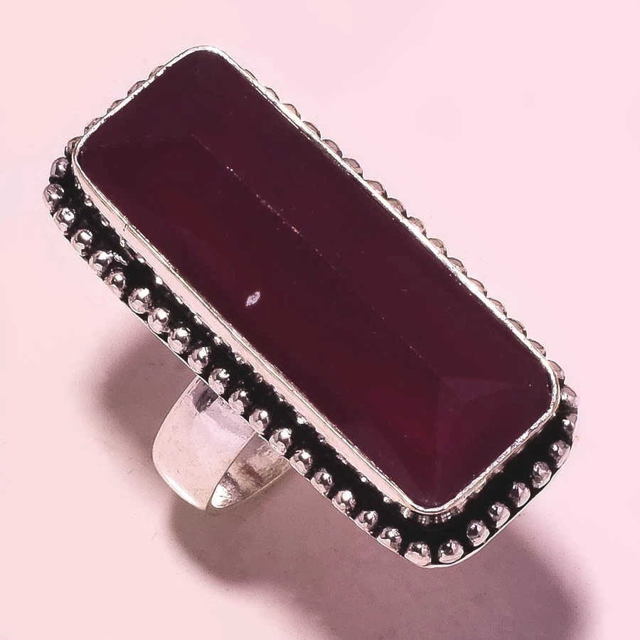 Anillo Joyería Regalo Acción de Gracias Hecho a Mano Piedras Preciosas Calcedonia Púrpura 6.75" r896 Foto 1 de 1