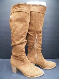 Time And Tru Brown Cognac Faux Suede Tall Slouch Boots Women Size 6 - Picture 1 of 9