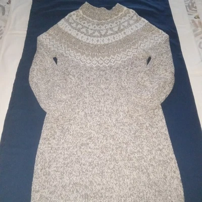 Suéter-vestido Loft Fair Isle gola simulada manga raglan mistura de lã algodão - Imagem 1 de 4