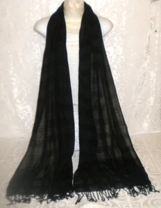 OVERSIZED SUPER LANGER SCHWARZER SCHAL HALSTUCH BLOCKMUSTER OHNE ETIKETT VISKOSE BOX*01 - Bild 1 von 6