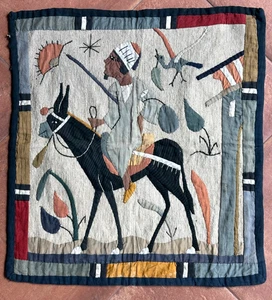 Vtg Egyptian Revival Handstitched Applique Wall Hanging - Man on Donkey - Picture 1 of 3