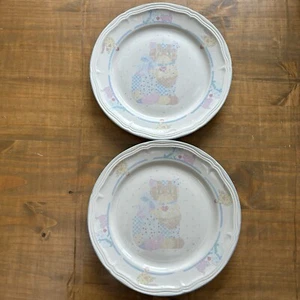 Tienshan CALICO CAT Vintage 90s Stoneware Large Dinner Plates-Set of 2-Cottage - Picture 1 of 17