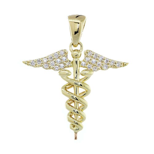 HERMÈS Caduceo diamantato 24 mm 0 23 CT Karykeion bastone di Hermes ciondolo medico Mercurio