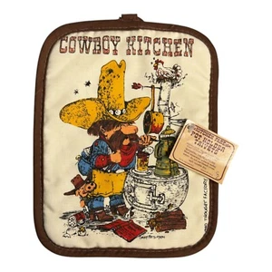 Vintage 1980 Thought Factory Gary Patterson Novelty COWBOT KITCHEN PotHolder USA - Picture 1 of 4