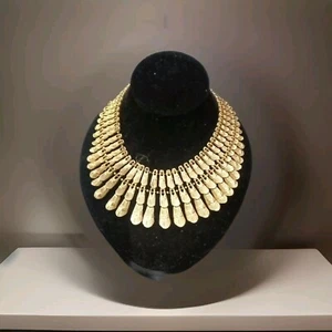 BSK Signed Cleopatra Collar Necklace Textured Goldtone Vintage Estate - Picture 1 of 14