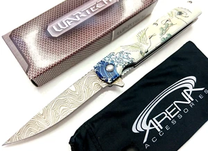 Japanese Tsunami Pocket Knife Kanagawa Wave Tip Up Carry Blade Spring Assisted - Picture 1 of 6
