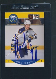 1990/91 Pro Set #23 Uwe Krupp Sabres Signed Auto *D5102