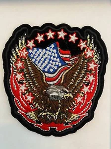 USA Flag with Eagle Embroidered Applique Iron on Patch - Size 3.75" x 3.25" - Picture 1 of 2