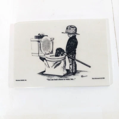 Montana Mármol Blanco Mesa Placa Grabada Vaquero Western Boy Palo Caballo Humoroso Foto 1 de 4