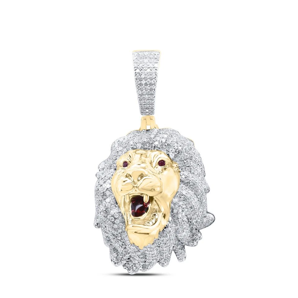 Colgante Leo de oro amarillo de 10 quilates con rubí rojo y diamantes para hombre 1,33 quilates Foto 1 de 1