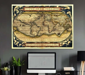 Old vintage map of the world canvas or poster print Antique historic rare atlas - Picture 1 of 16