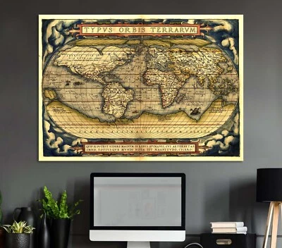 Old vintage map of the world canvas or poster print Antique historic rare atlas  - Image 1 of 4