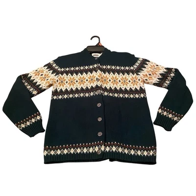 Cárdigan suéter Woolrich vintage para mujer verde amarillo copo de nieve esquí acrílico 38 Foto 1 de 4