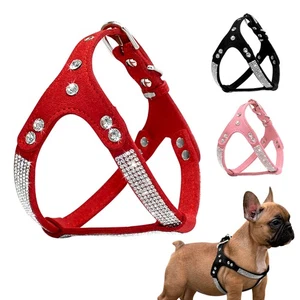 Bling Rhinestone Pet Dog Strap Harness and Leash Soft Suede for Chihuahua Yorkie - Picture 1 of 18