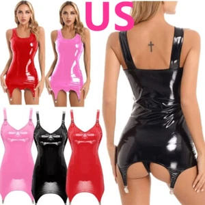 Vestido ceñido al cuerpo de charol de látex para mujer aspecto húmedo PVC club nocturno liguero - Imagen 1 de 75