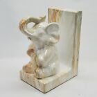 White Faux Marble Happy Elephant Bookend Statue Figurine 