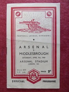 ARSENAL v MIDDLESBROUGH | 1948/1949 | DIV. 1 | 9 APR 1949 | UK FREEPOST - Picture 1 of 3