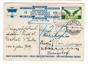 Suiza 1929 Zurich correo aéreo temprano postal a Viena - Imagen 1 de 2