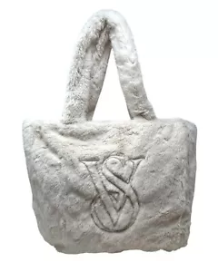Bolso de Mano Victoria’s Secret Blanco Sherpa Piel Sintética Grande Logo Cremallera - Imagen 1 de 8