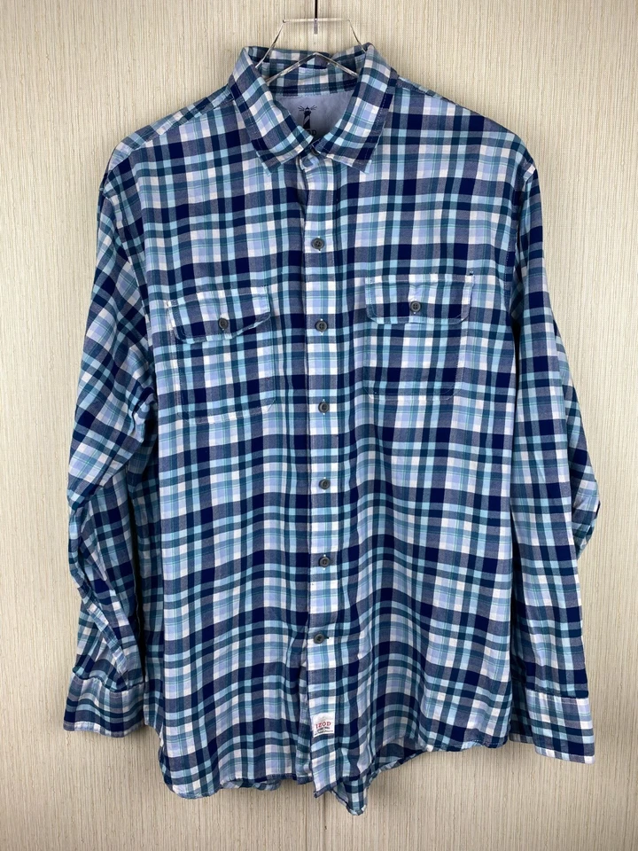 IZOD мужской L синий клетку приморский саржи длинным рукавом на пуговицах платье повседневная рубашка - Изображение 1 из 4