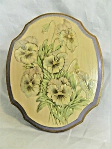WALL HANGER WOOD W/FLORAL DECOUPAGE PURPLE GOLD TRIM,APPROX. 8X6.5 SIZE - Picture 1 of 6
