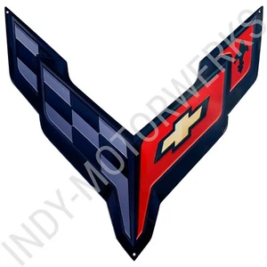 CORVETTE C8 METAL NEGRO BANDERA CRUZADA EMBLEMA SIGNO COMPLETO 20" X 19" ARTE PERSONALIZADO - Imagen 1 de 7
