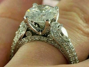 4Ct Round Lab-Created Diamond 14K White Gold Plated Engagement Halo Women's Ring - Picture 1 of 2