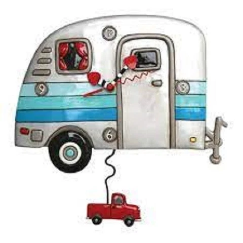 Allen Designs HAPPY CAMPERS  Wall Clock with Pendulum  P1658  NEW (0722TT32) Cover