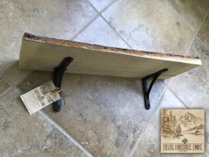 Hand Crafted 18" Live Edge Poplar Wood Wall Shelf, Rustic Cast Iron ORB Brackets - Picture 1 of 13